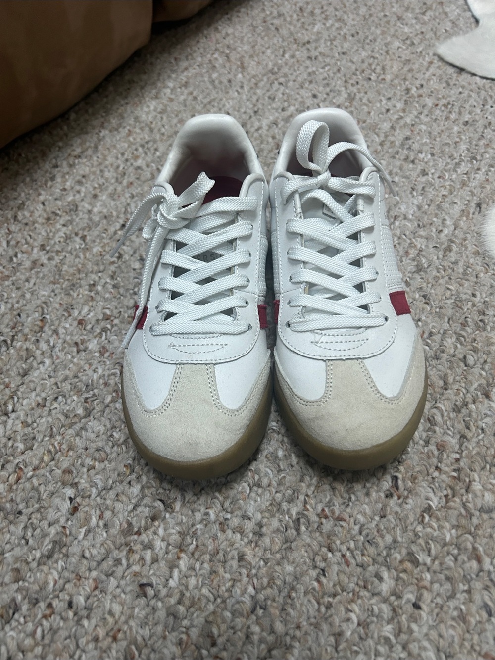 Women’s Sketchers White Low-Top Casual Sneakers with Red Accent
